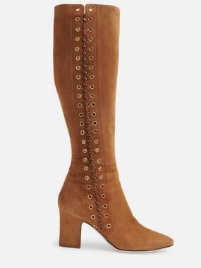 Tamara Mellon Brown Suede Lace Up Knee High Boots Made in Italy